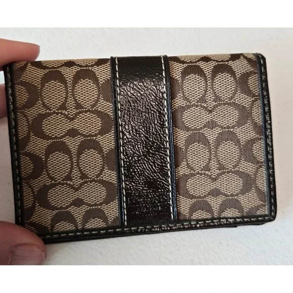 Coach Signature‎ C Monogram Wristlet Pouch Wallet Black Tan - Picture 7 of 11